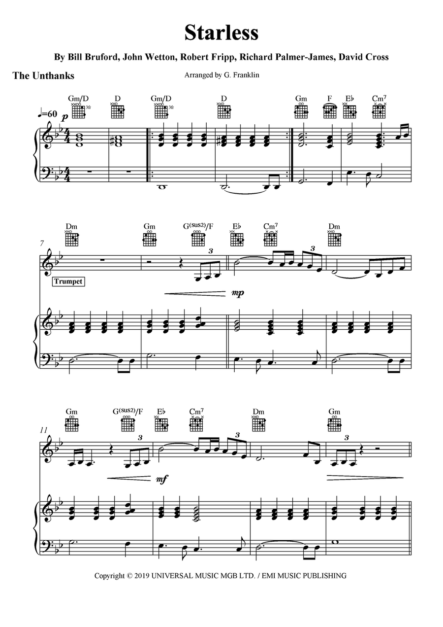 Starless Piano, Vocal scores gallery preview page 1