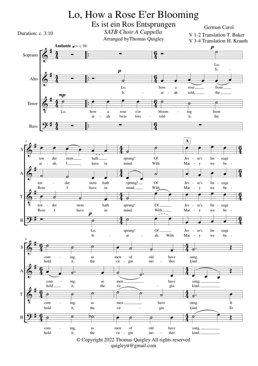 Lo, How a Rose E'er Blooming (SATB A Cappella) image number null