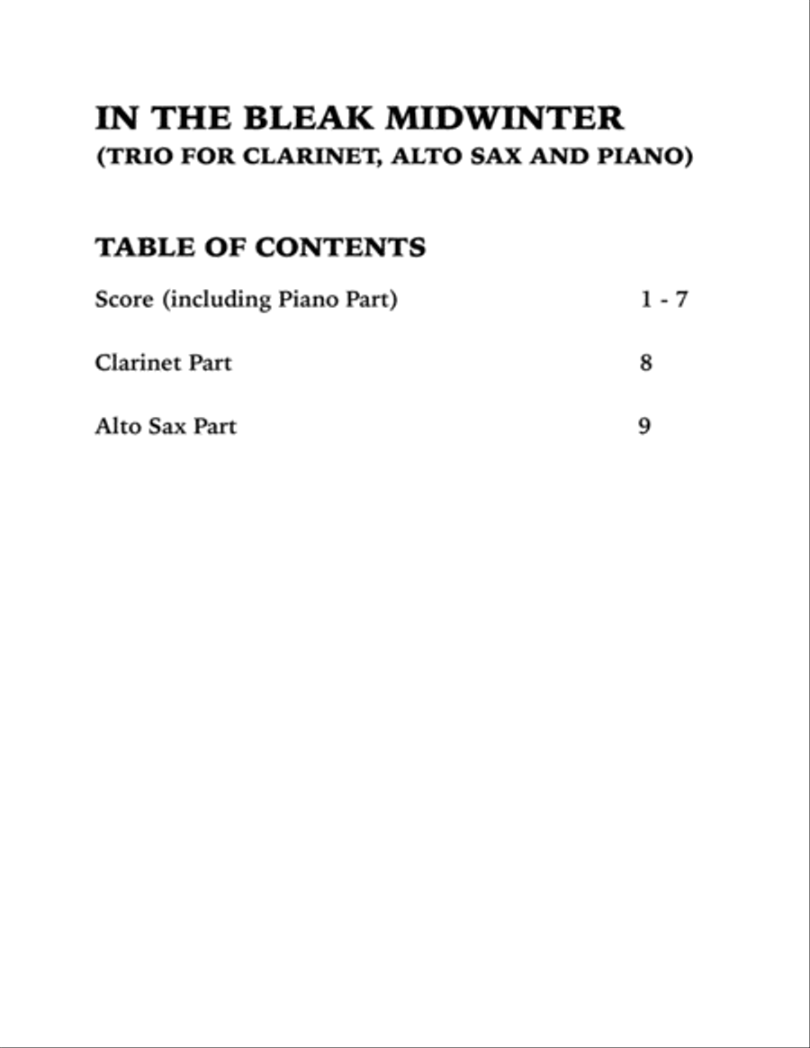 In the Bleak Midwinter (Trio for Clarinet, Alto Sax and Piano) Small Ensemble scores gallery preview page 4