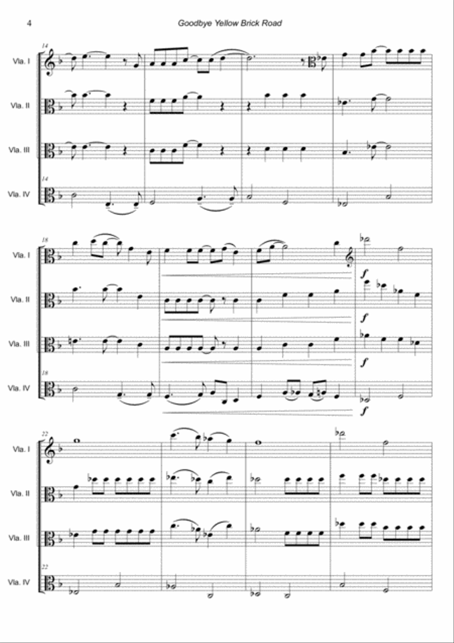 Goodbye Yellow Brick Road String Quartet scores gallery preview page 4
