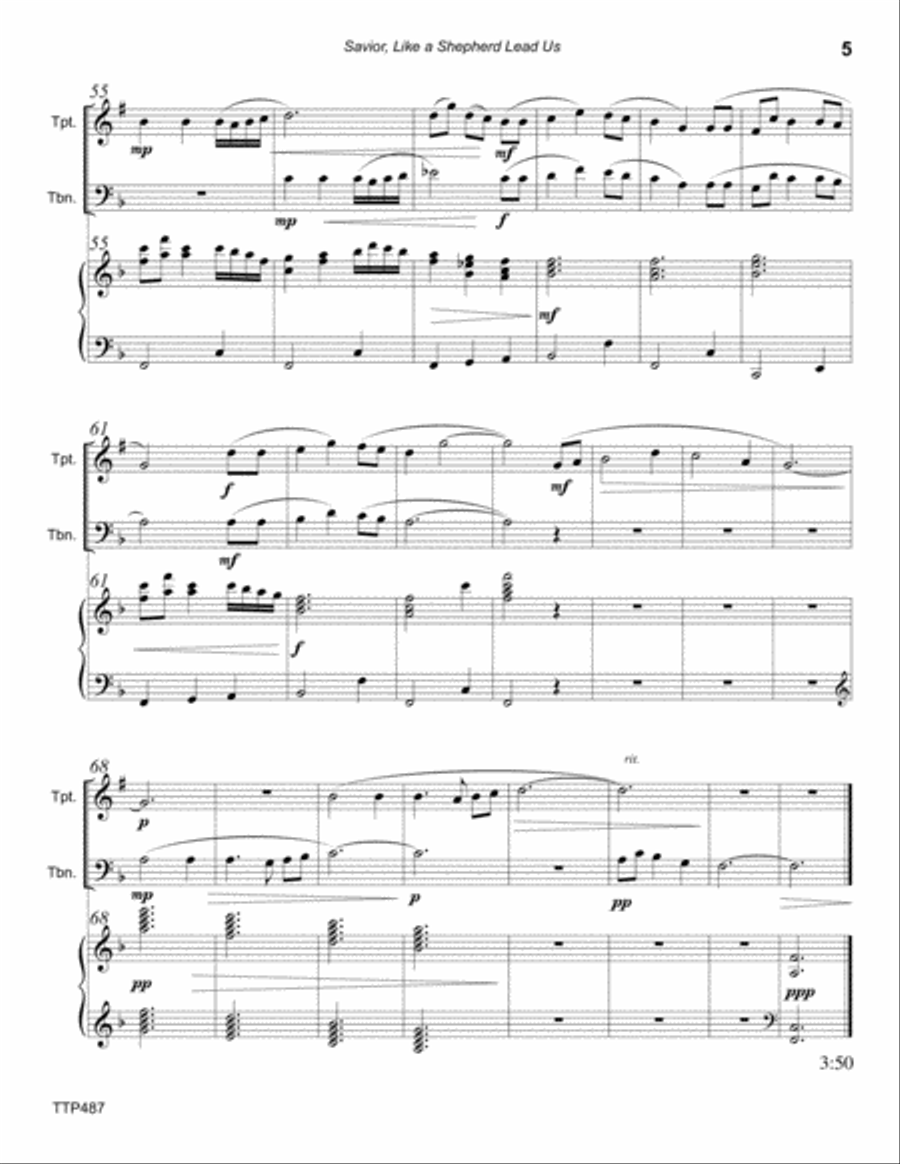 SAVIOR, LIKE A SHEPHERD LEAD US - TRUMPET & TROMBONE with Piano Accompaniment Brass Duet scores gallery preview page 5