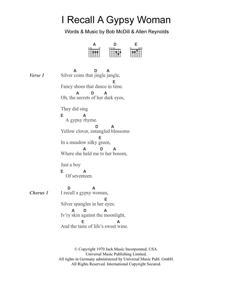 I Recall A Gypsy Woman I Recall A Gypsy Woman Electric Guitar scores gallery preview page 1