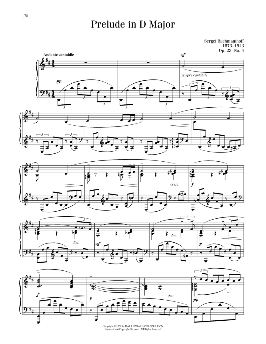 Prelude In D Major, Op. 23, No. 4 Piano Solo scores gallery preview page 1