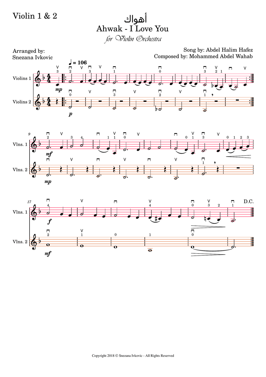 Ahwak - I Love You String Orchestra scores gallery preview page 4