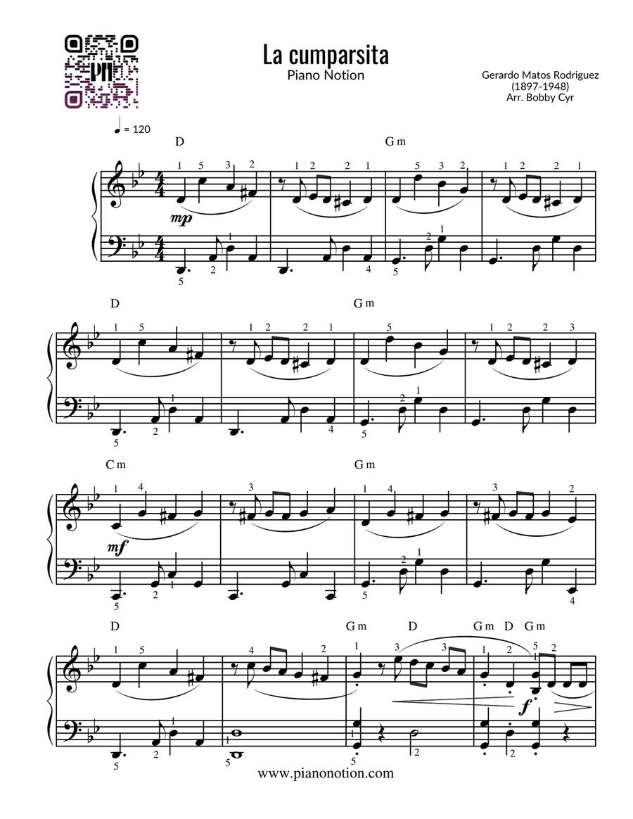 La Cumparsita (Piano Solo) Easy Piano scores gallery preview page 1