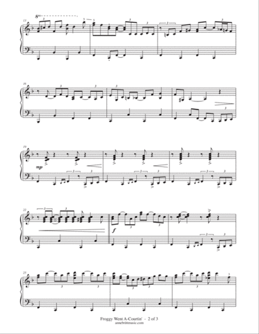 Froggy Went A-Courtin' (gospel blues remix) - early intermediate version Piano Solo scores gallery preview page 2