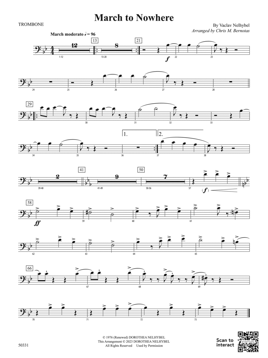 March to Nowhere: 1st Trombone Concert Band scores gallery preview page 1
