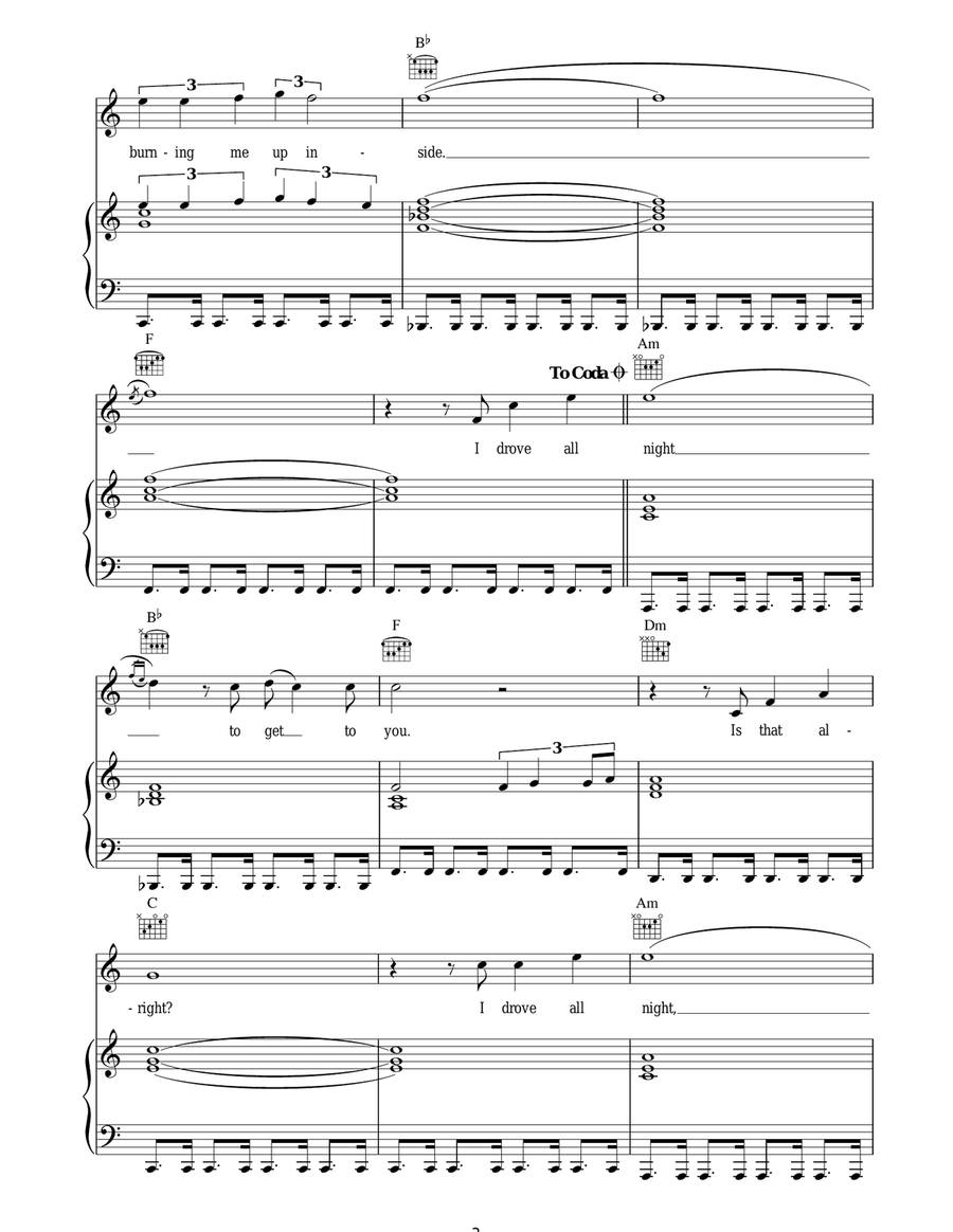 I Drove All Night Piano, Vocal scores gallery preview page 3