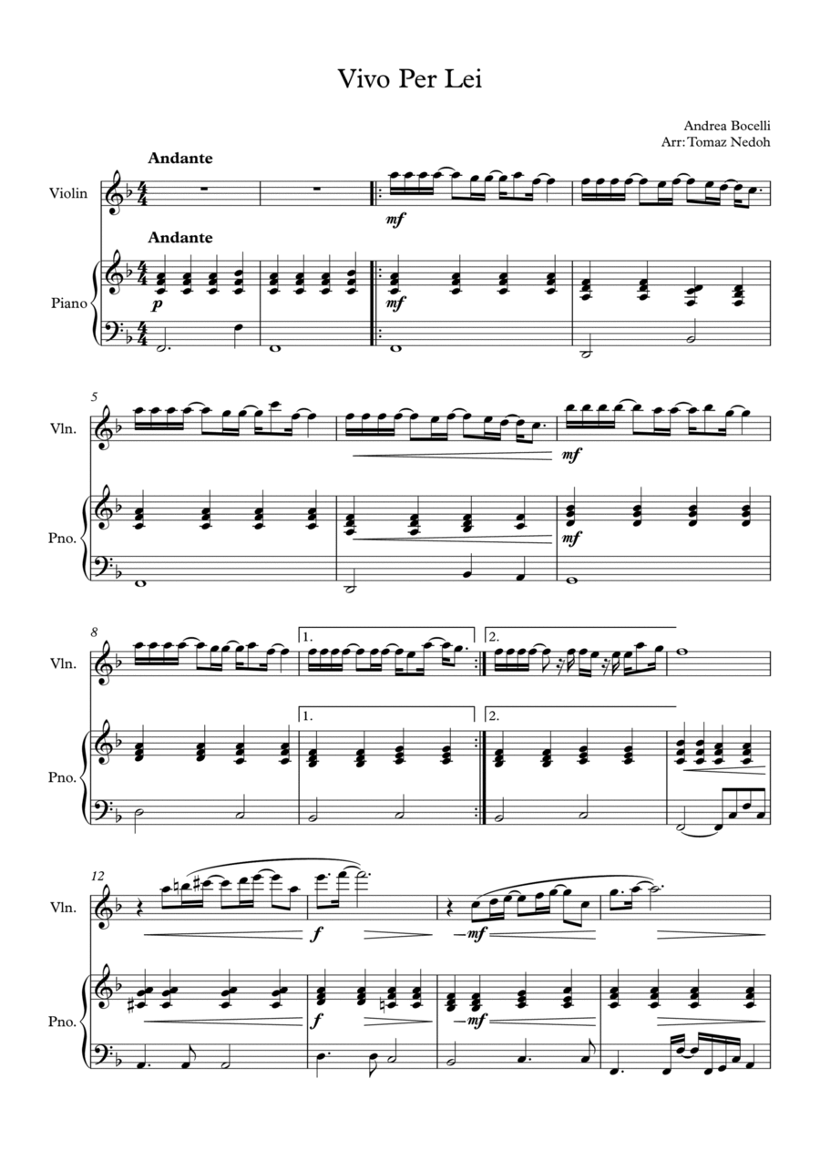 Vivo Per Lei Violin Solo scores gallery preview page 1
