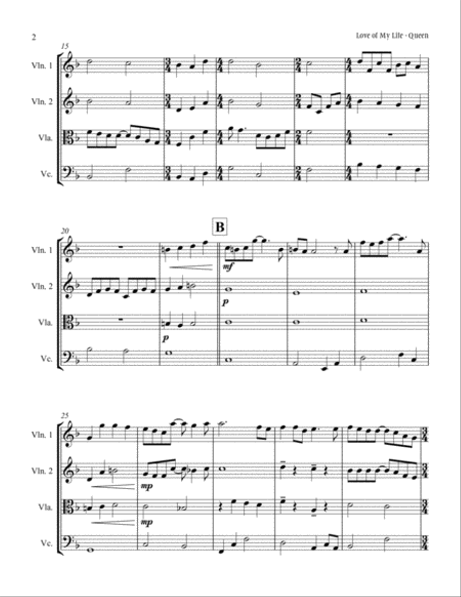 Love Of My Life String Quartet scores gallery preview page 2