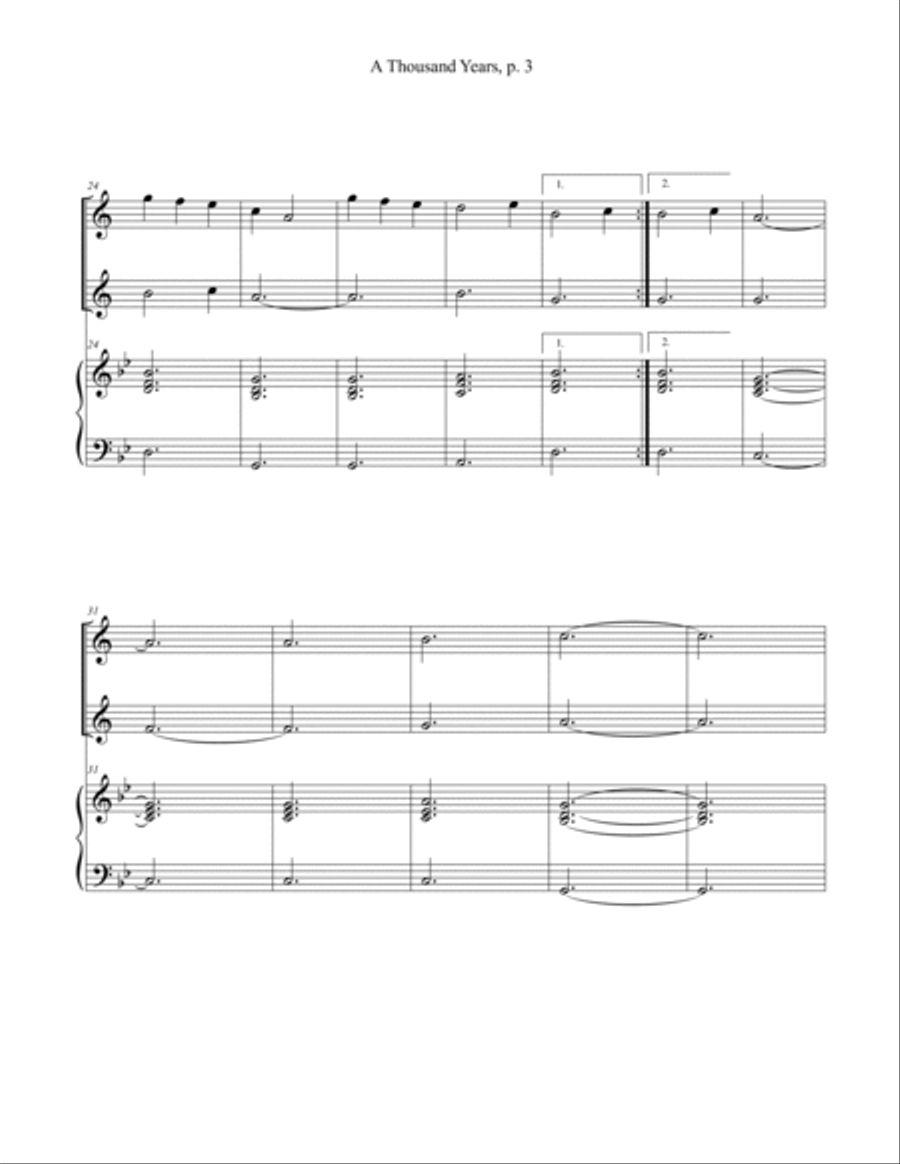 A Thousand Years Clarinet Duet scores gallery preview page 3