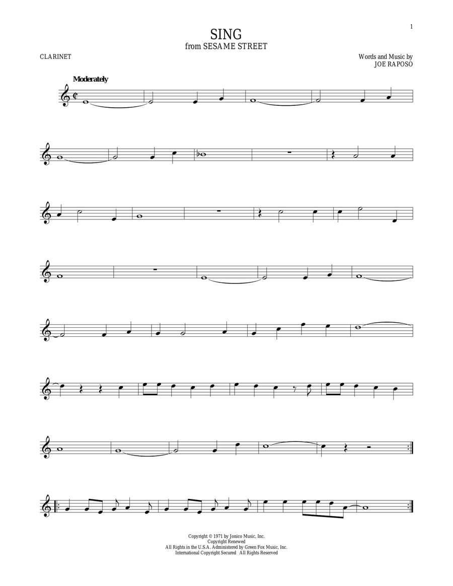 Sing Clarinet Solo scores gallery preview page 1