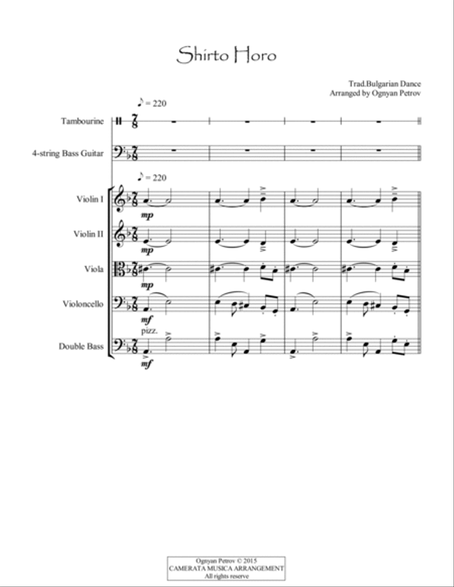 Shirto Horo-Traditional Bulgarian Dance for String Orchestra with optional parts for tambourine and String Orchestra scores gallery preview page 2