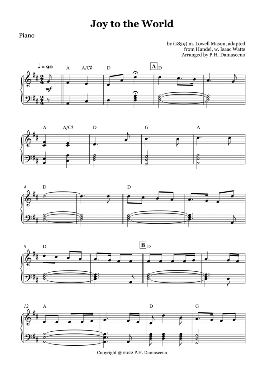 Joy to the World - Piano Solo with Chords image number null
