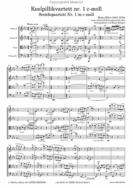 Streichquartett Nr. 1 in c-moll / keelpillikvartett c-moll