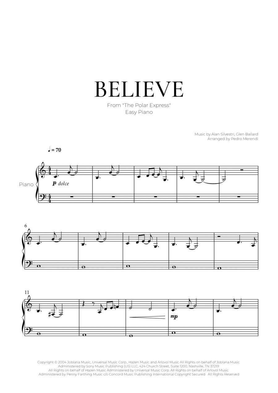 Believe Easy Piano scores gallery preview page 1