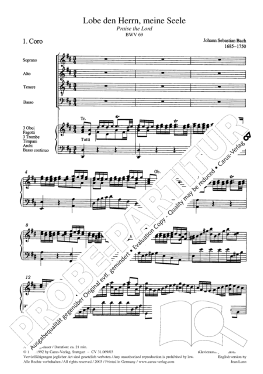 Praise the Lord, O my spirit (Lobe den Herrn, o meine Seele) 4-Part scores gallery preview page 4
