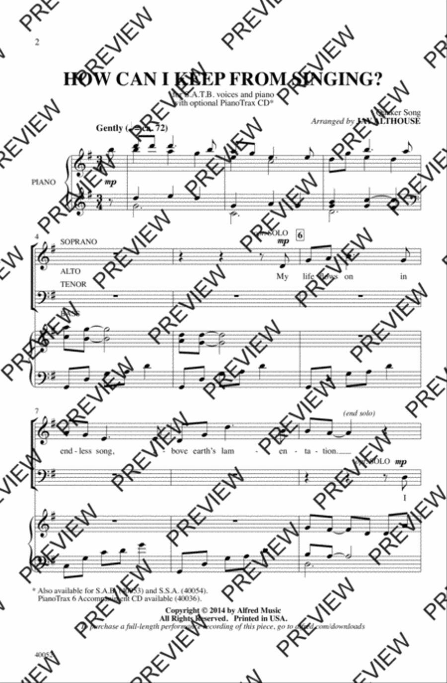How Can I Keep from Singing? 4-Part scores gallery preview page 2