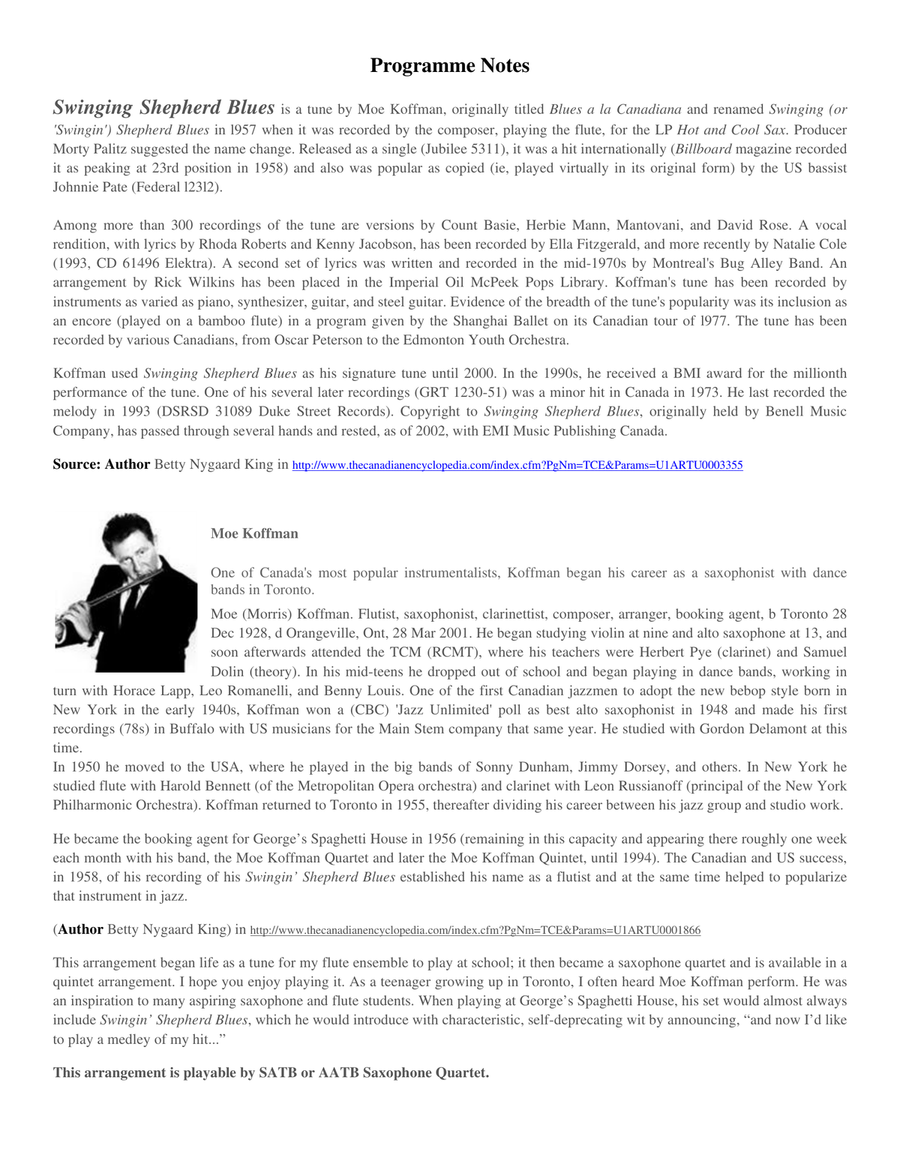 The Swingin' Shepherd Blues Saxophone Quartet scores gallery preview page 2