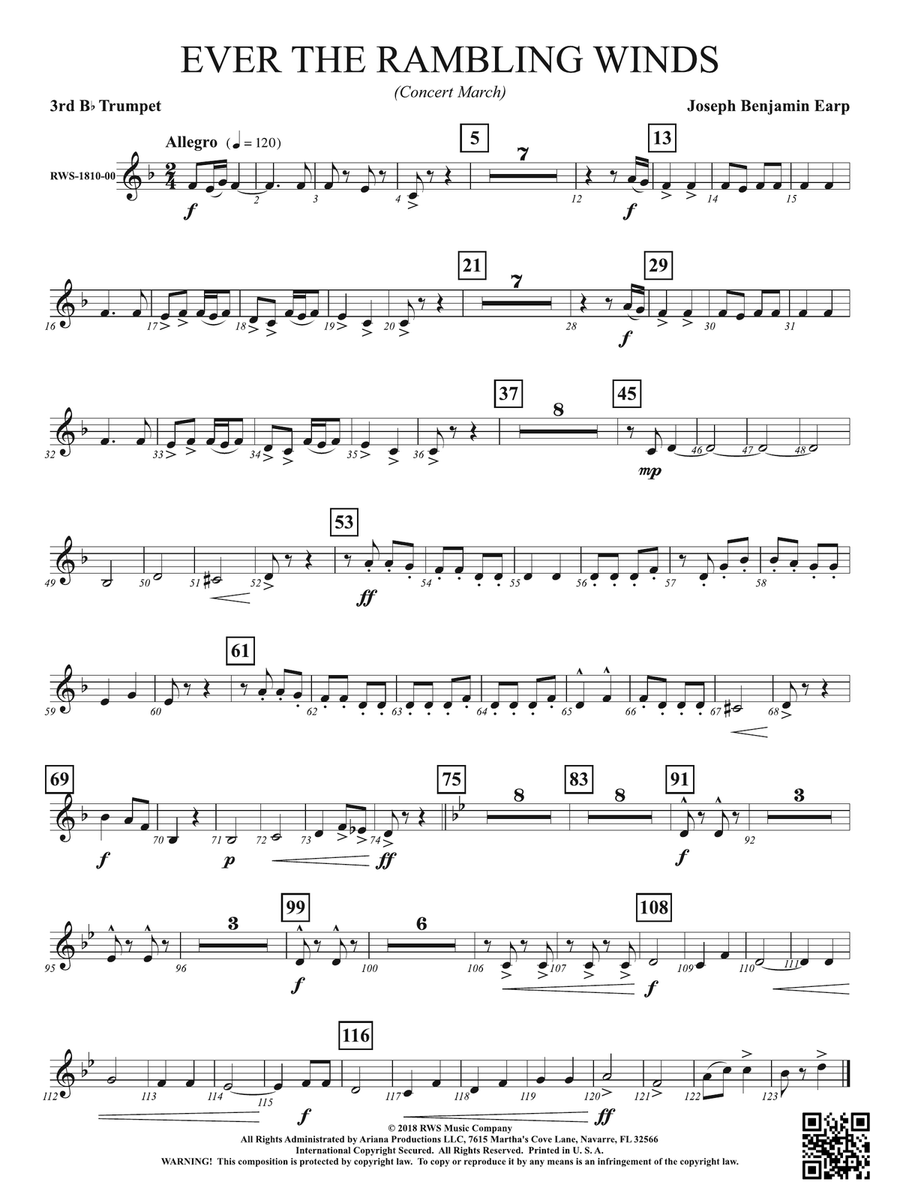 Ever the Rambling Winds - Concert March: 3rd B-flat Trumpet B-Flat Trumpet scores gallery preview page 1