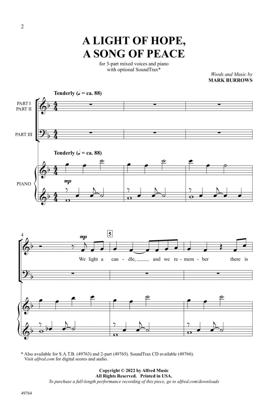 A Light of Hope, A Song of Peace Choir scores gallery preview page 1