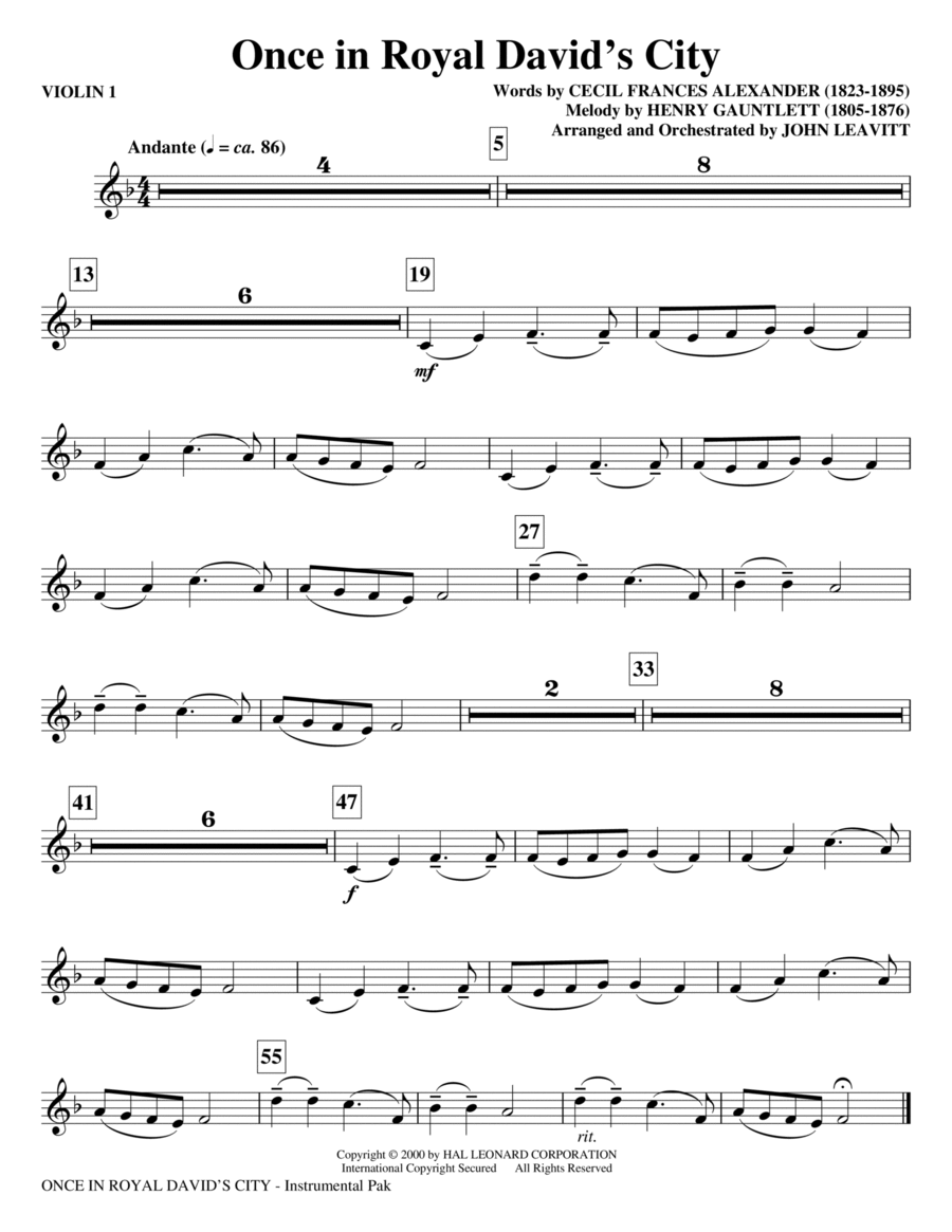 Once in Royal David's City - Violin 1 Choir scores gallery preview page 1