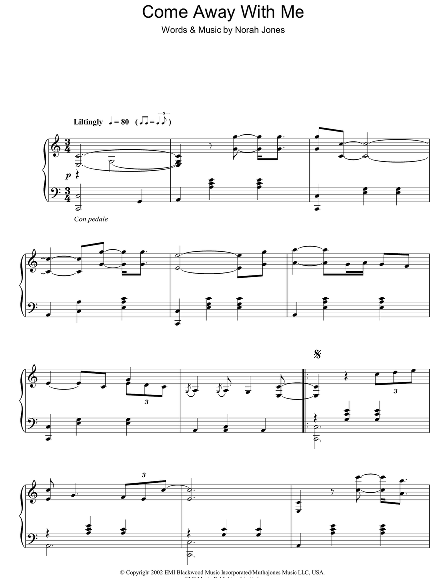 Come Away With Me Come Away With Me Piano Solo scores gallery preview page 1