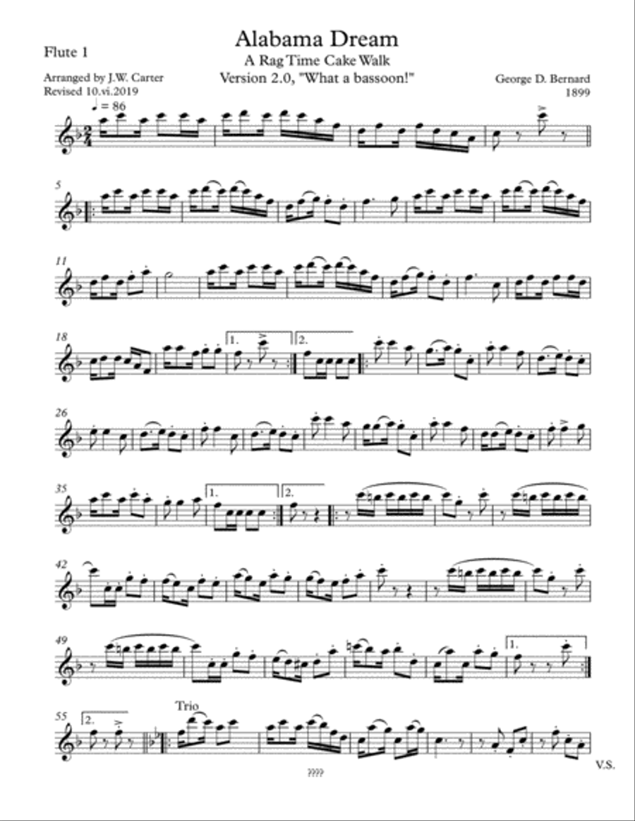 Alabama Dream (Cakewalk), by George D. Bernard (1899), arranged for 2 Flutes & Bassoon Woodwind Trio scores gallery preview page 5