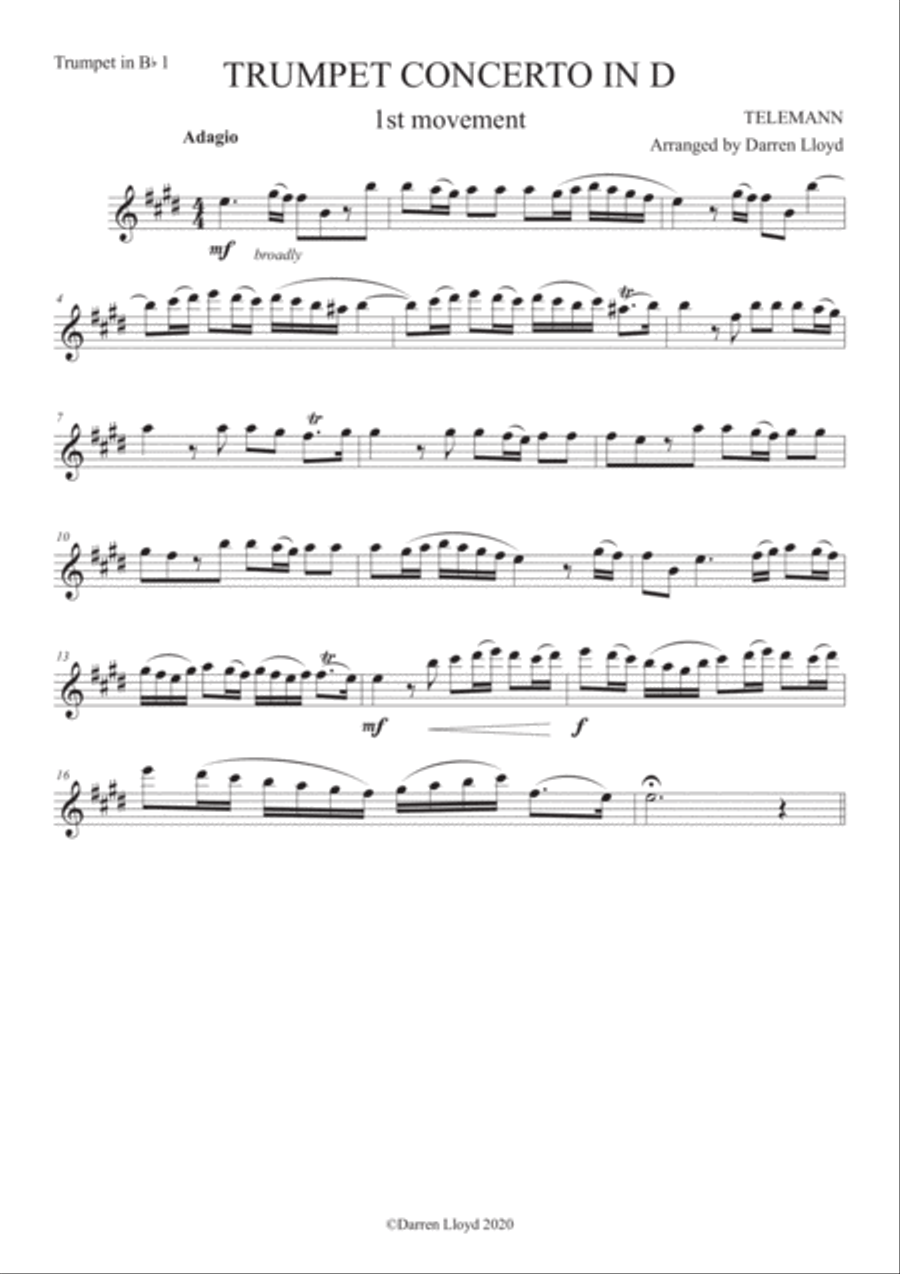 Telemann Trumpet concerto in D (1st movement) - Trumpet quintet Brass Ensemble scores gallery preview page 5