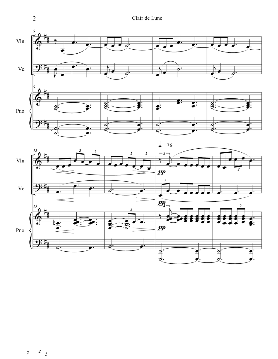 Clair de Lune (Violin and Cello Duet) with piano accompaniment Piano Trio scores gallery preview page 2