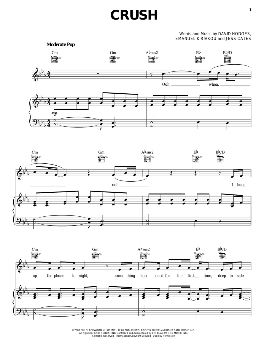 Crush Crush Piano, Vocal, Guitar scores gallery preview page 1