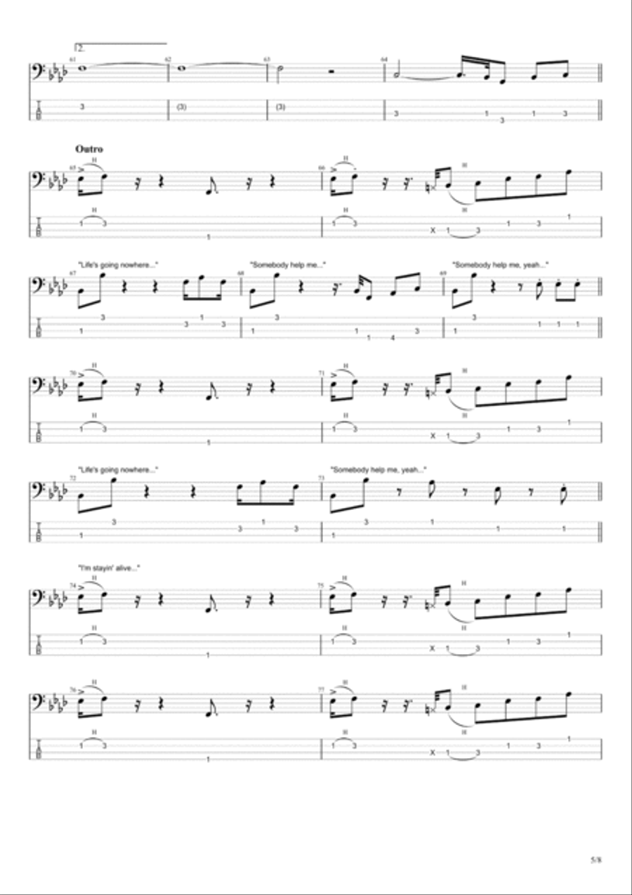 Stayin' Alive Bass Guitar scores gallery preview page 5