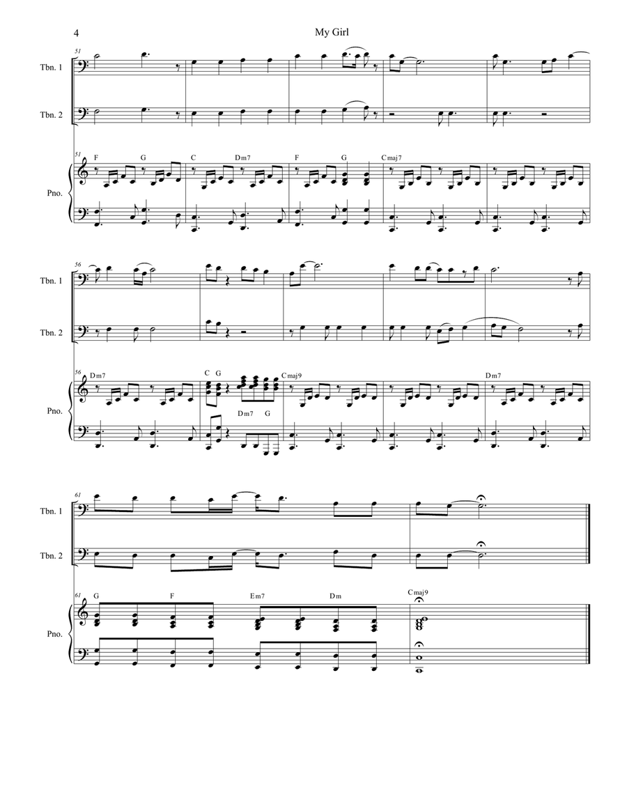 My Girl Trombone Duet scores gallery preview page 4