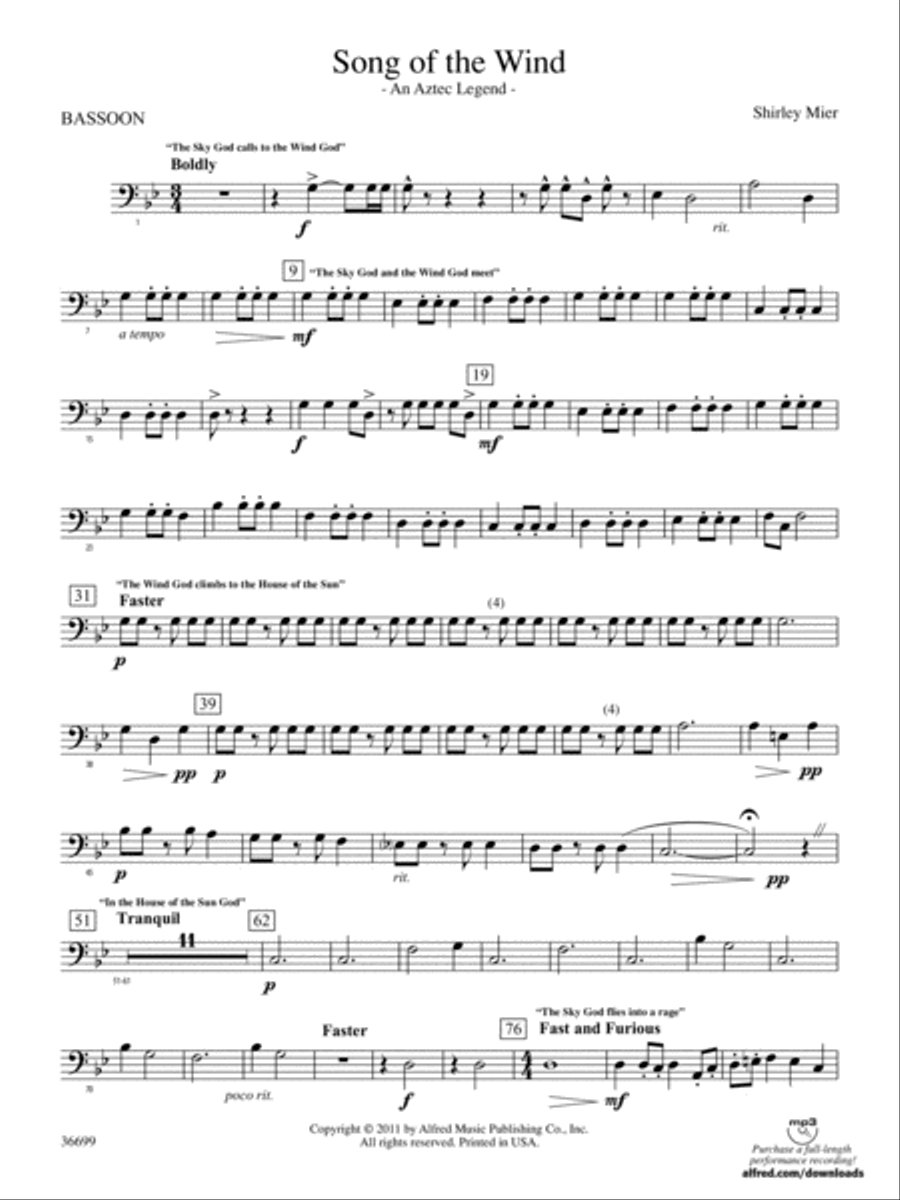 Song of the Wind: Bassoon Concert Band scores gallery preview page 1