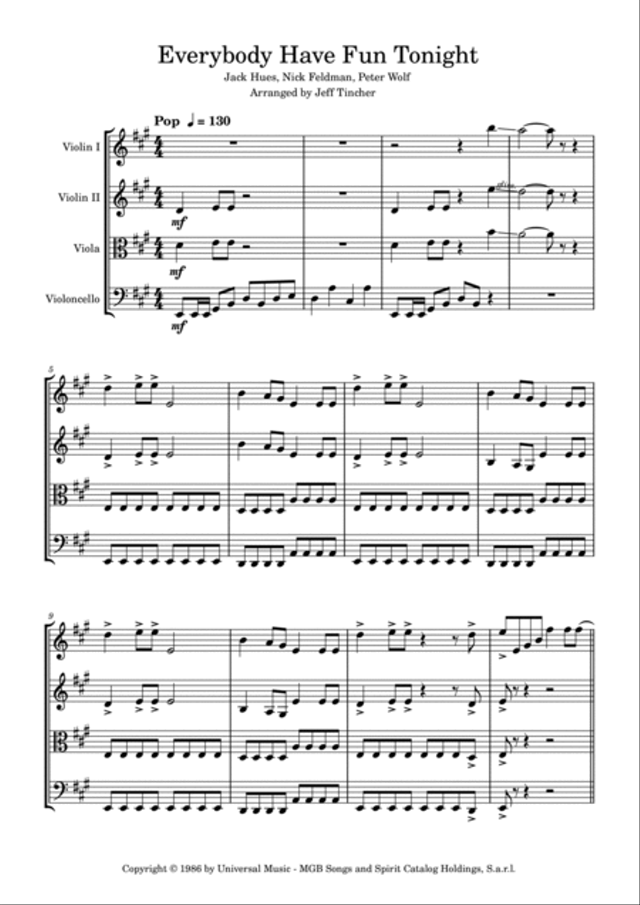Everybody Have Fun Tonight String Quartet scores gallery preview page 2