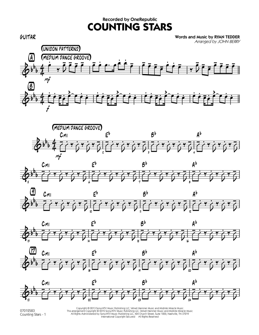 Counting Stars - Guitar Part scores gallery preview page 1