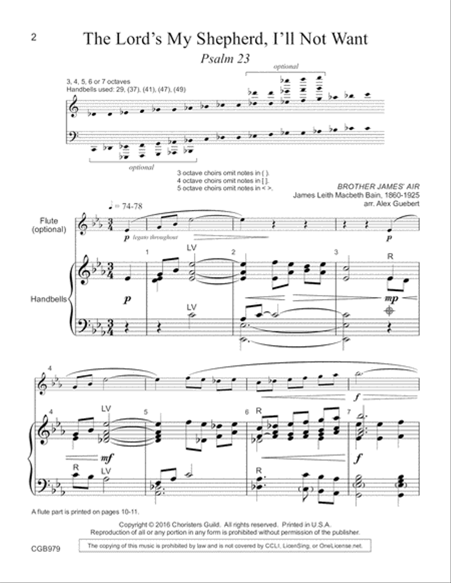 The Lord's My Shepherd, I'll Not Want Handbell Choir scores gallery preview page 2