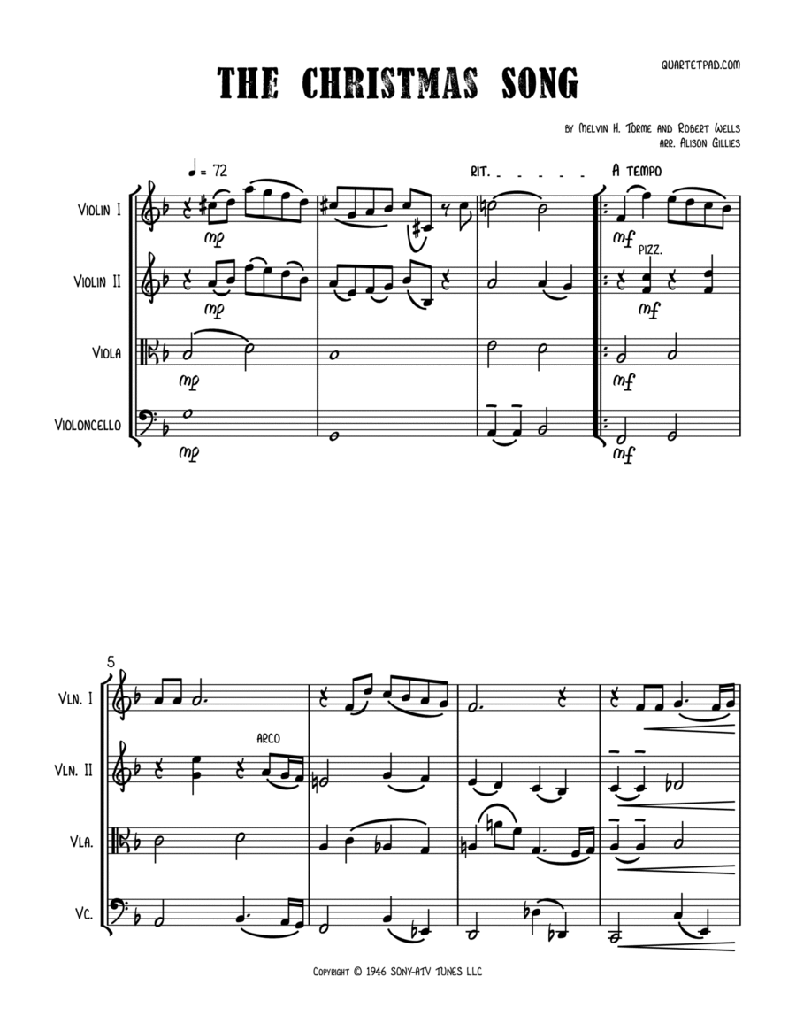 The Christmas Song (chestnuts Roasting On An Open Fire) String Quartet scores gallery preview page 1