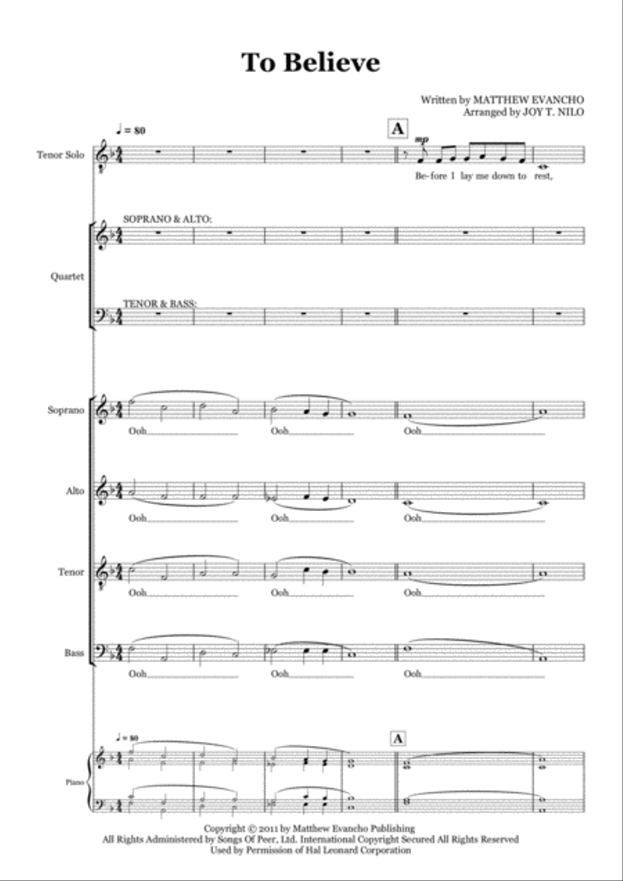 To Believe 4-Part scores gallery preview page 1