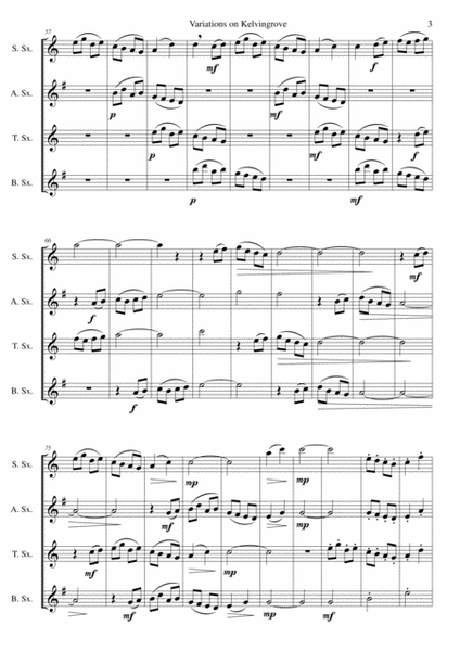 Variations on Kelvingrove for saxophone quartet image number null