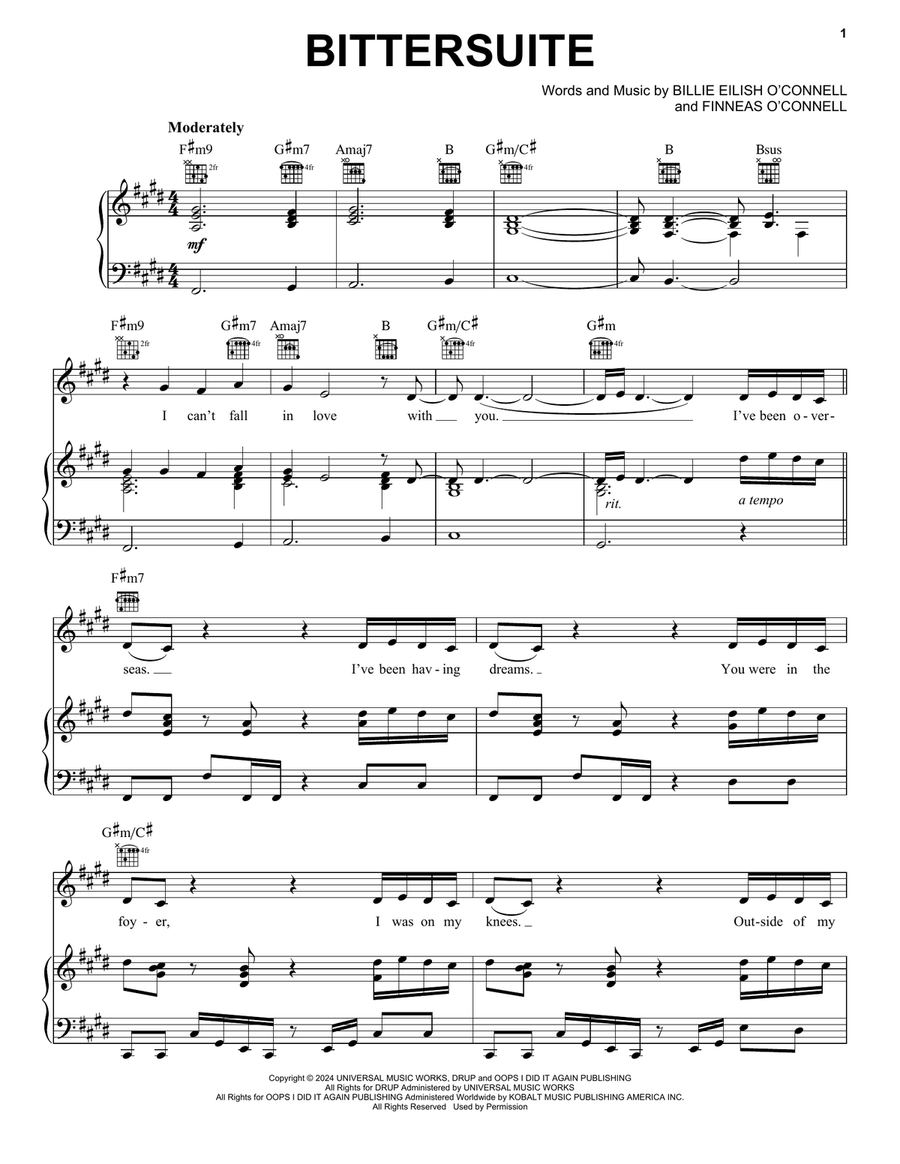 BITTERSUITE Piano, Vocal, Guitar scores gallery preview page 1