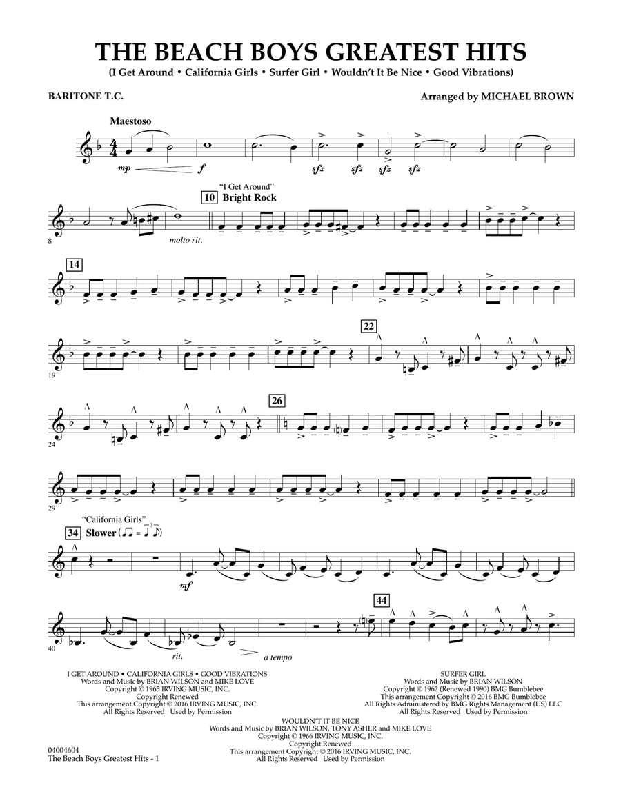 The Beach Boys Greatest Hits - Baritone T.C. Concert Band scores gallery preview page 1
