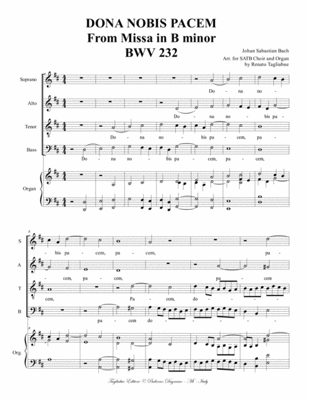 DONA NOBIS PACEM - From Missa in B minor - Bwv 232 - Arr. SATB Choir and Organ image number null