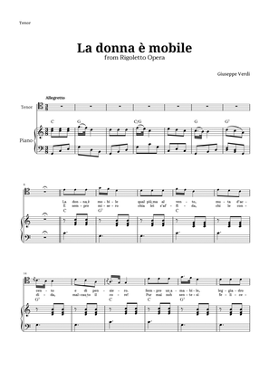 Book cover for La donna è mobile in C major for Tenor and Piano