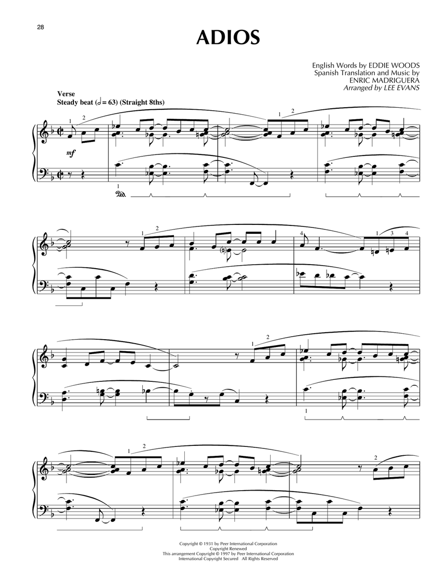 Adios Piano Solo scores gallery preview page 1