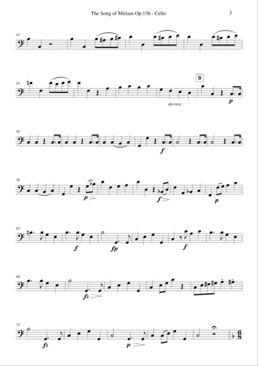 Schubert - The Song of Miriam Op.136 - Cello 4-Part scores gallery preview page 2