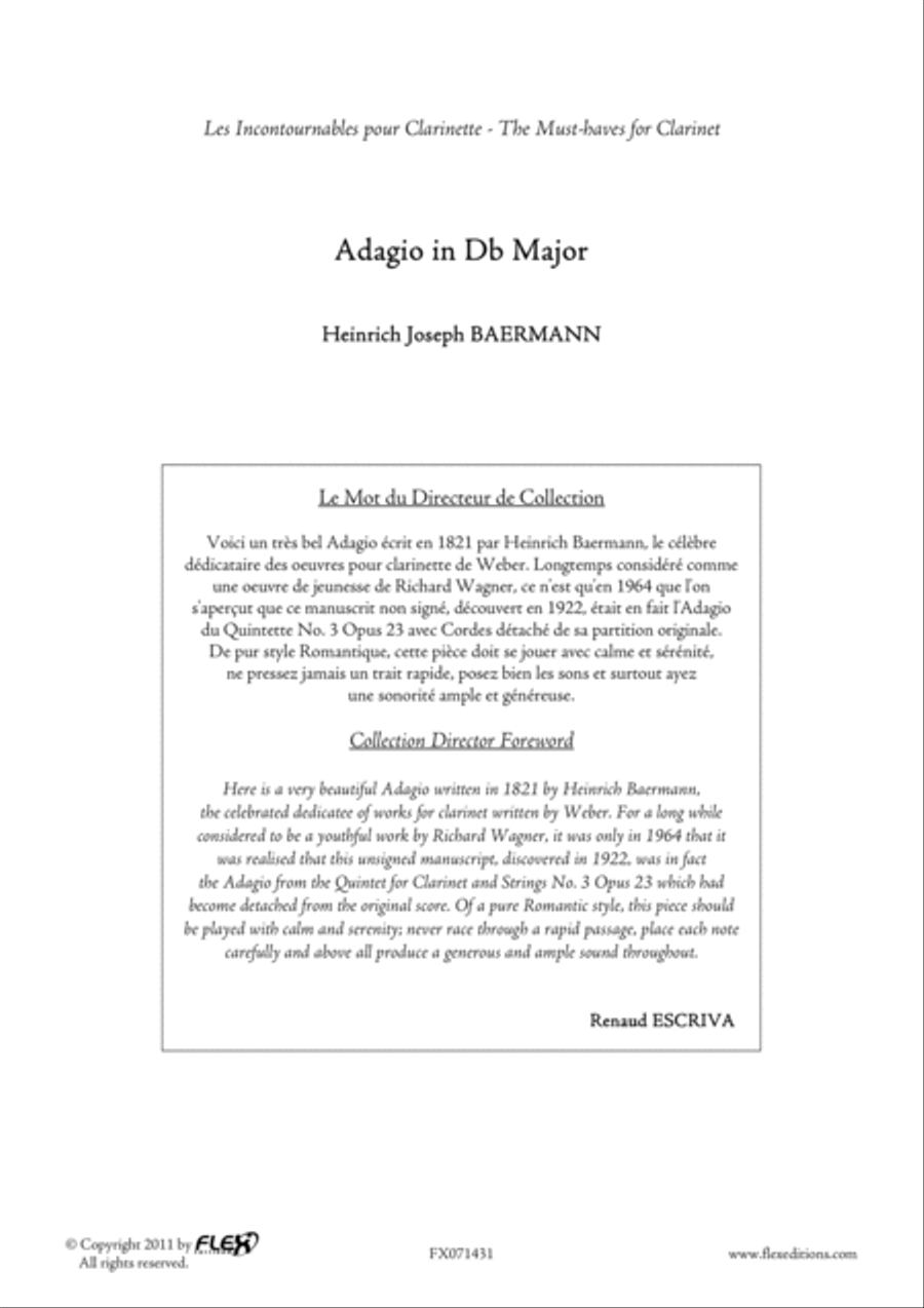 Adagio In Db Major B-Flat Clarinet scores gallery preview page 2