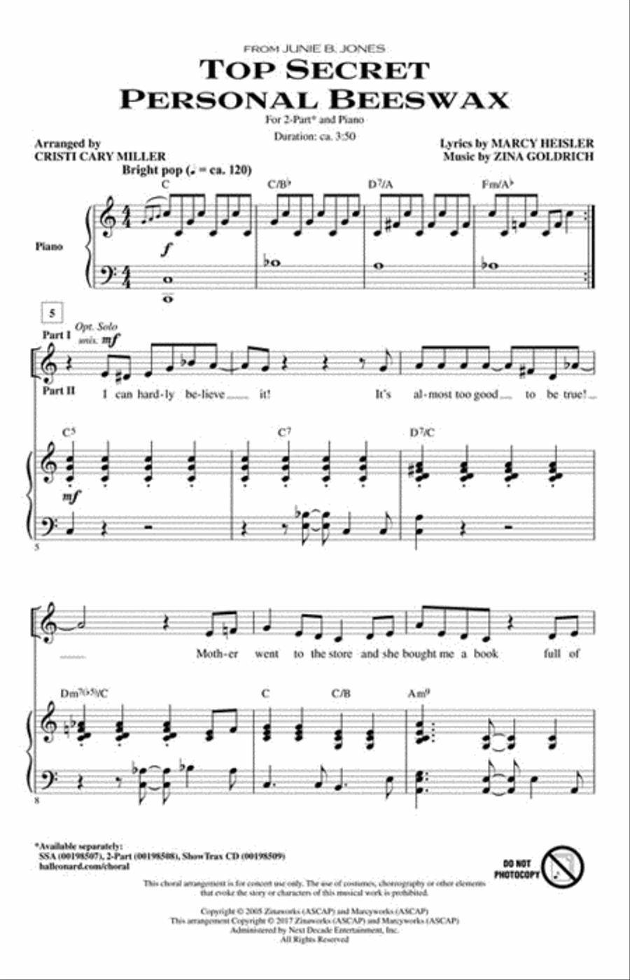 Top Secret Personal Beeswax (from Junie B. Jones) SSA scores gallery preview page 2