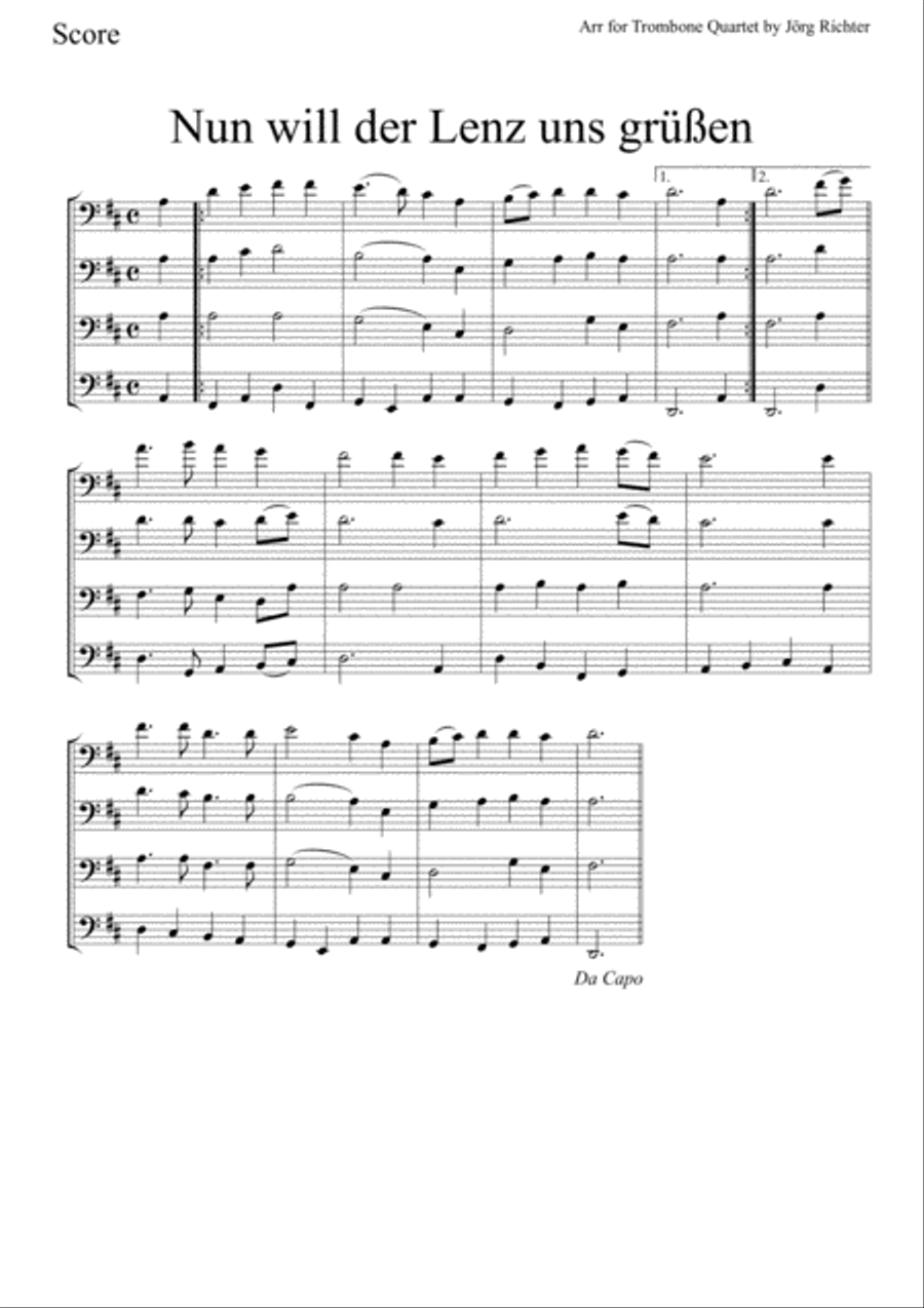 Nun will der Lenz uns grüßen for Trombone Quartet Brass Quartet scores gallery preview page 2