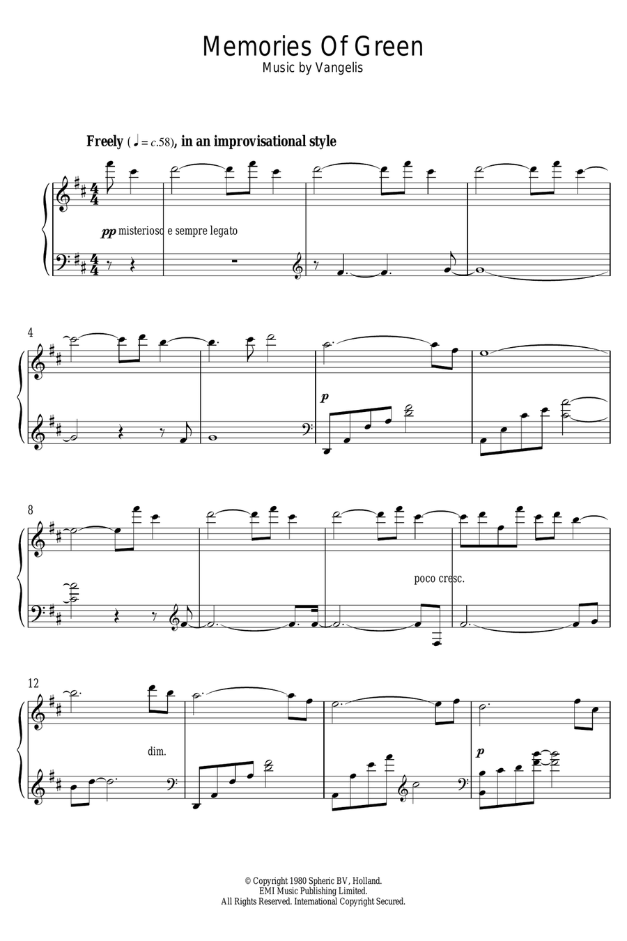 Memories Of Green (from Blade Runner) Piano Solo scores gallery preview page 1
